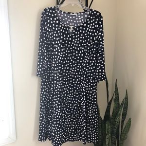 Susan Graver 1X Fit & Flare Navy Polka Dot Dress